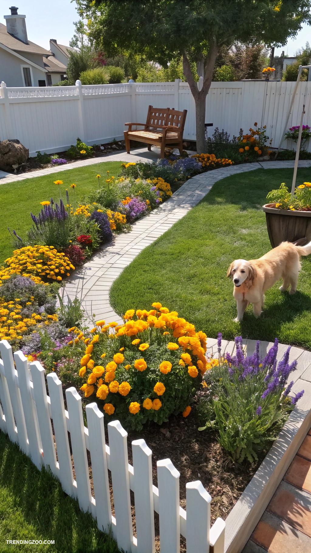 dog yard landscaping Dog friendly flower beds with safe plants