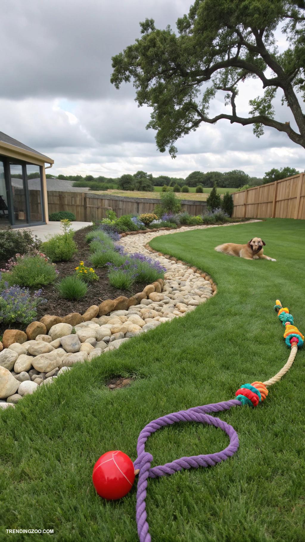 dog yard landscaping Interactive toys integrated into landscaping