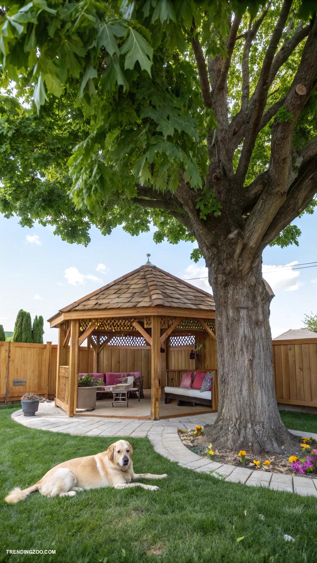 dog yard landscaping Shade trees for cool relaxation spots