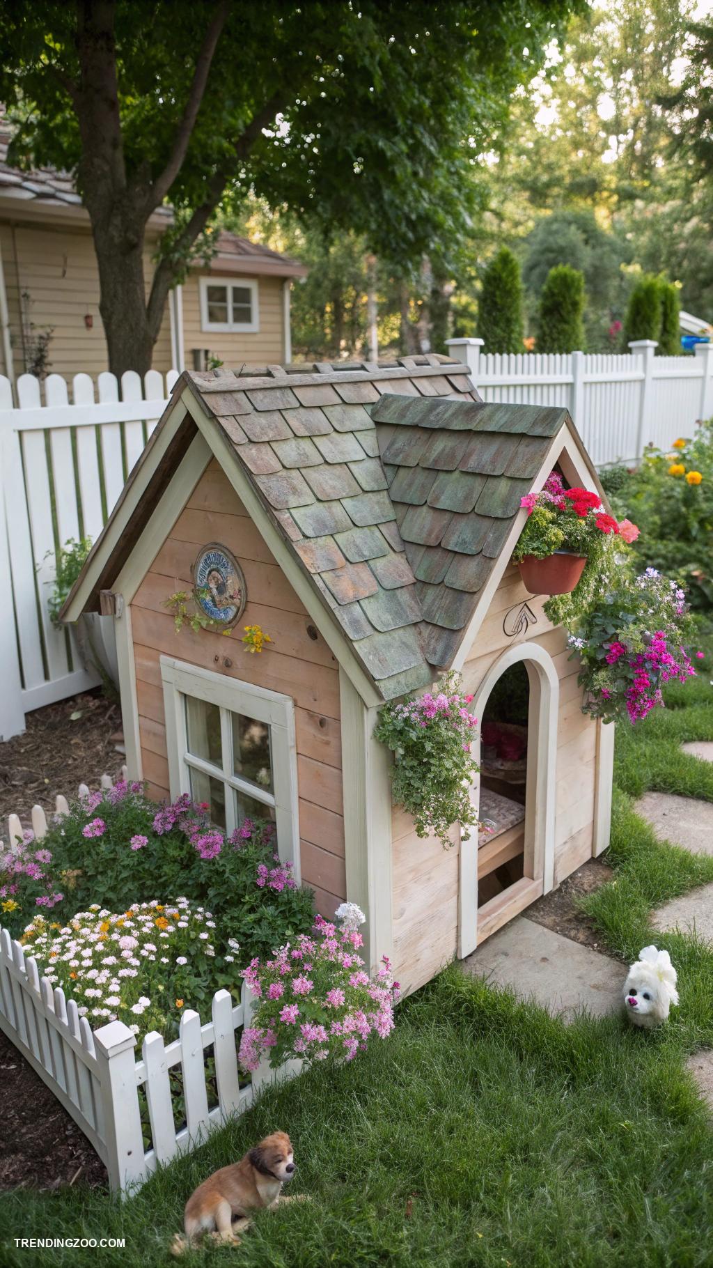 farmhouse style dog house designs Charming cottage with flower box
