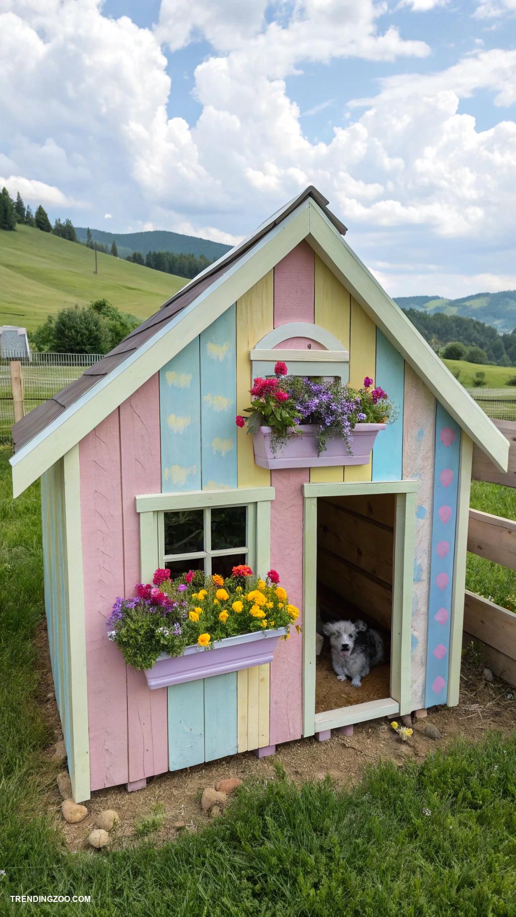 farmhouse style dog house designs Colorful painted barn with window
