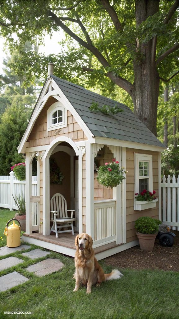 farmhouse style dog house designs Cozy farmhouse replica in backyard