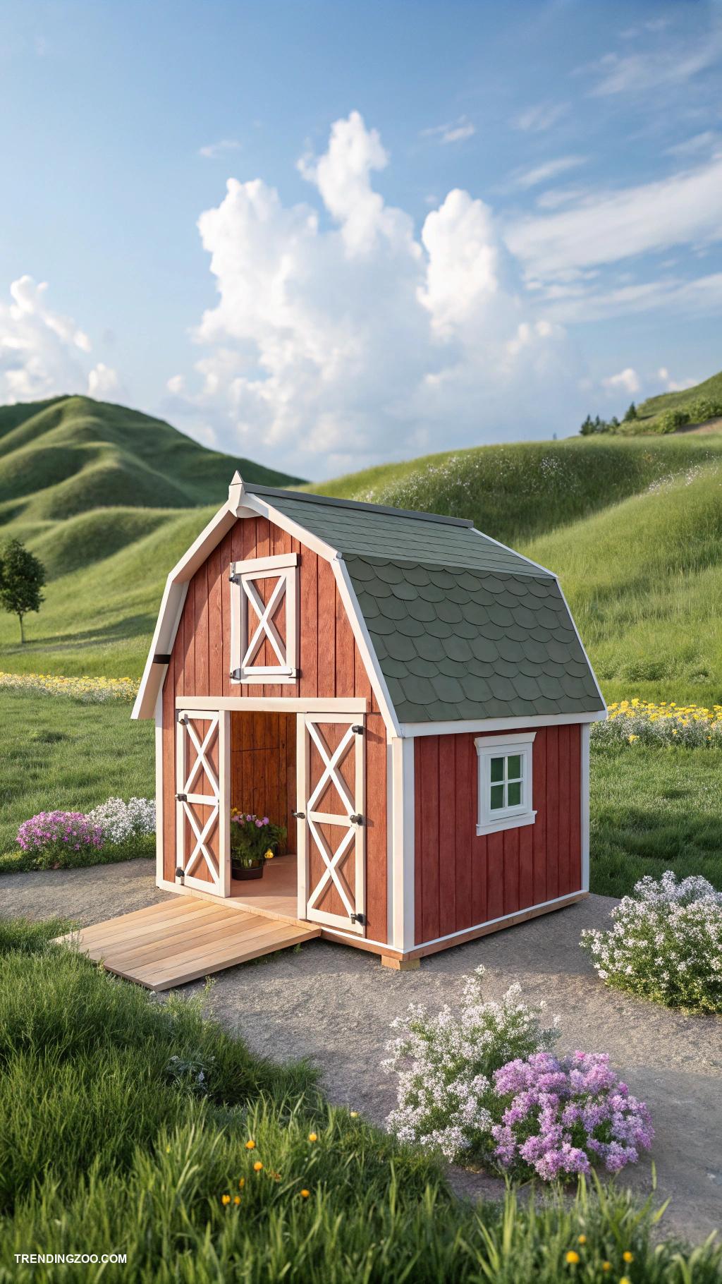 farmhouse style dog house designs Miniature barn with sliding doors