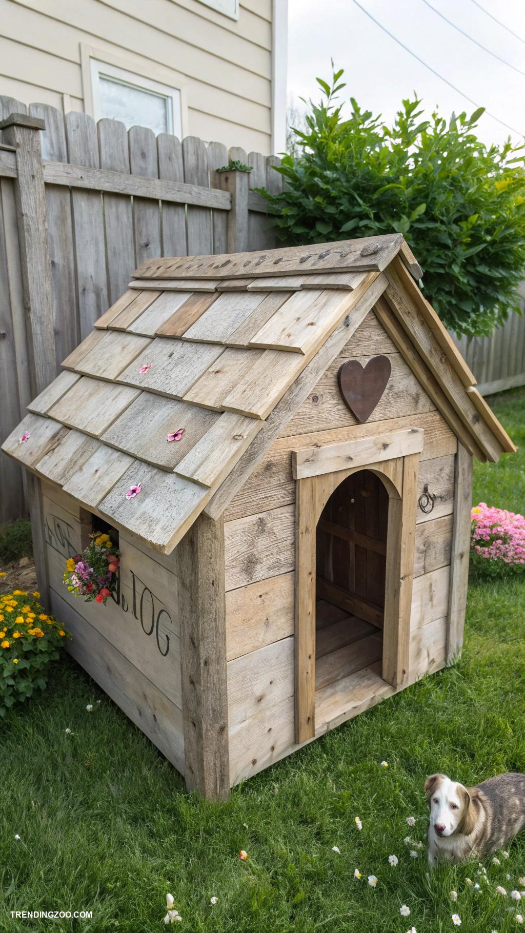 farmhouse style dog house designs Repurposed wooden crate with roof