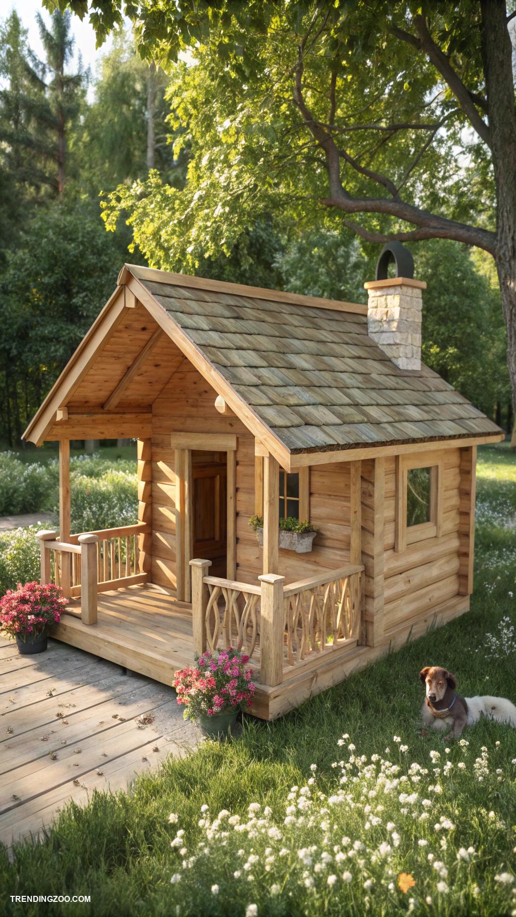 farmhouse style dog house designs Rustic log cabin with porch