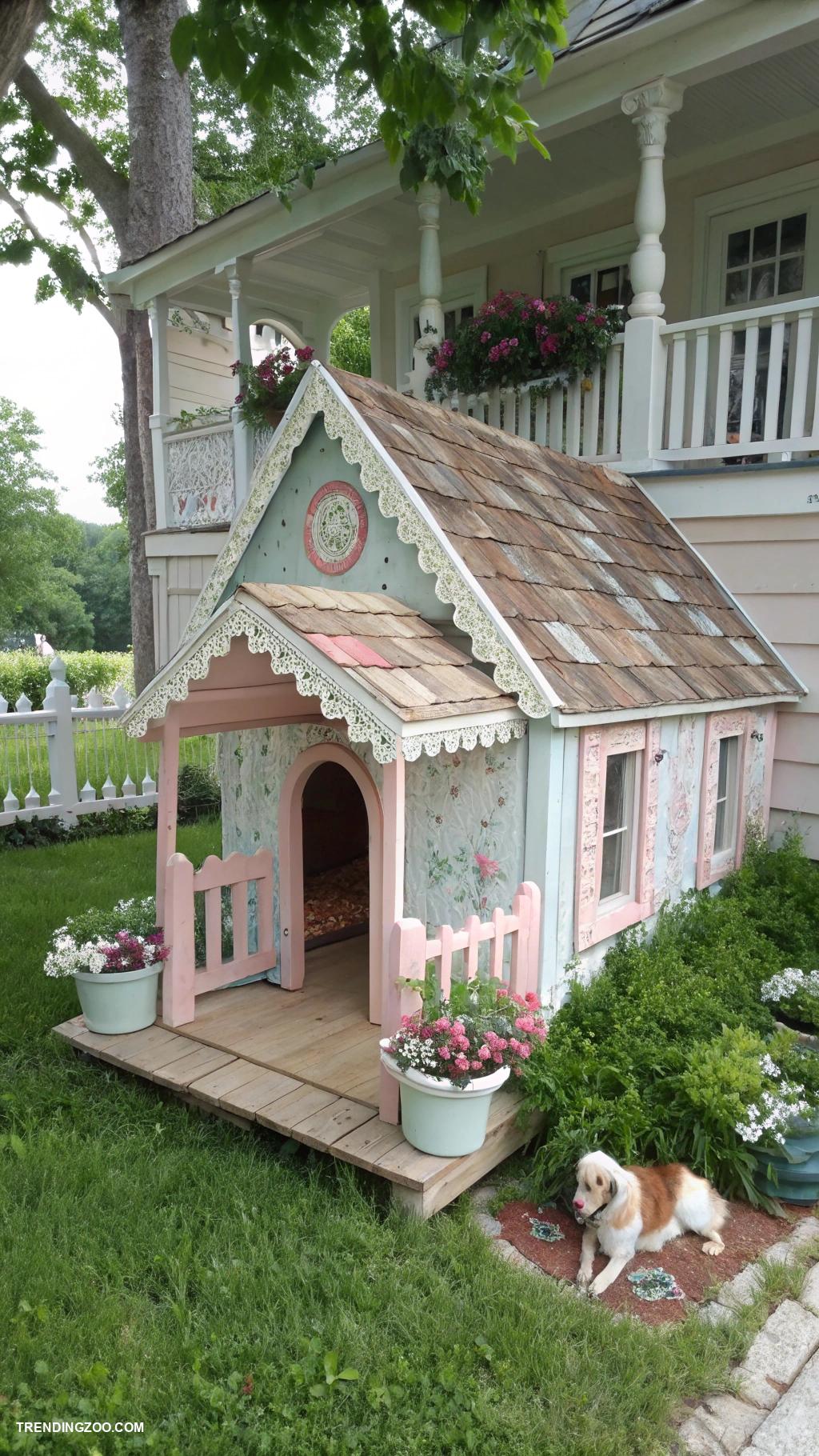 farmhouse style dog house designs Shabby chic dog house with shingles