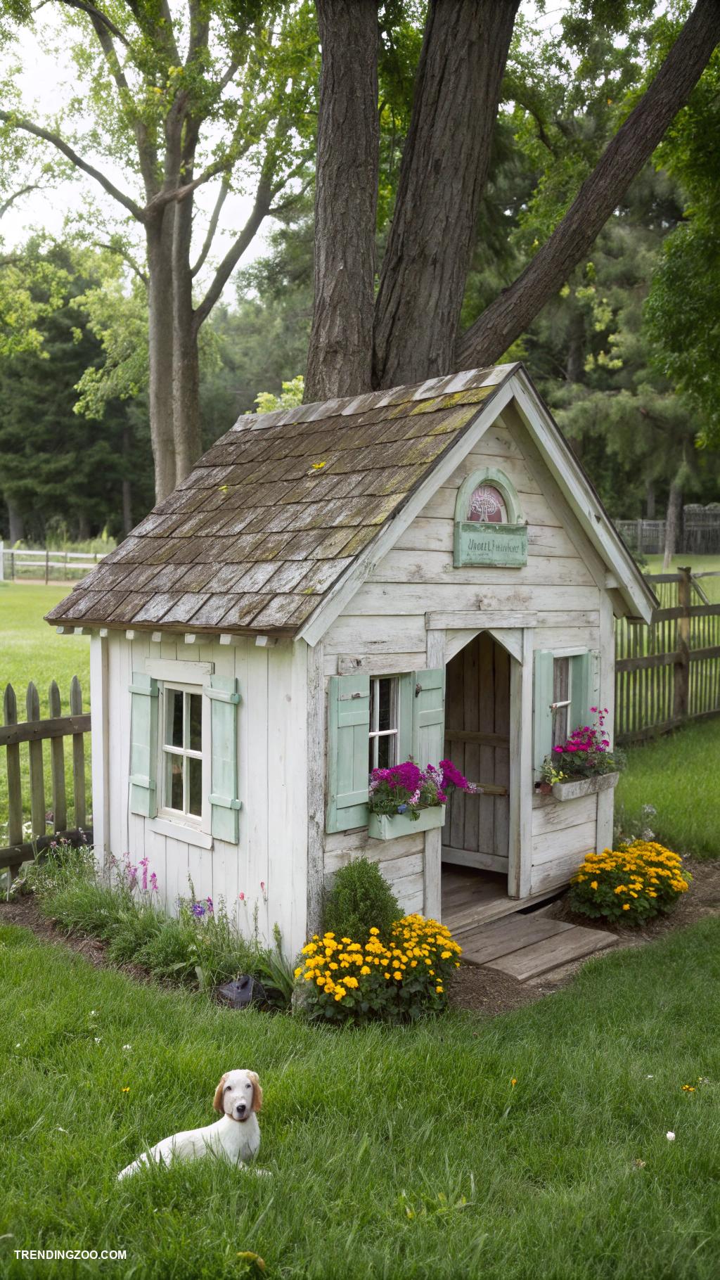 farmhouse style dog house designs Vintage style farmhouse with gabled roof