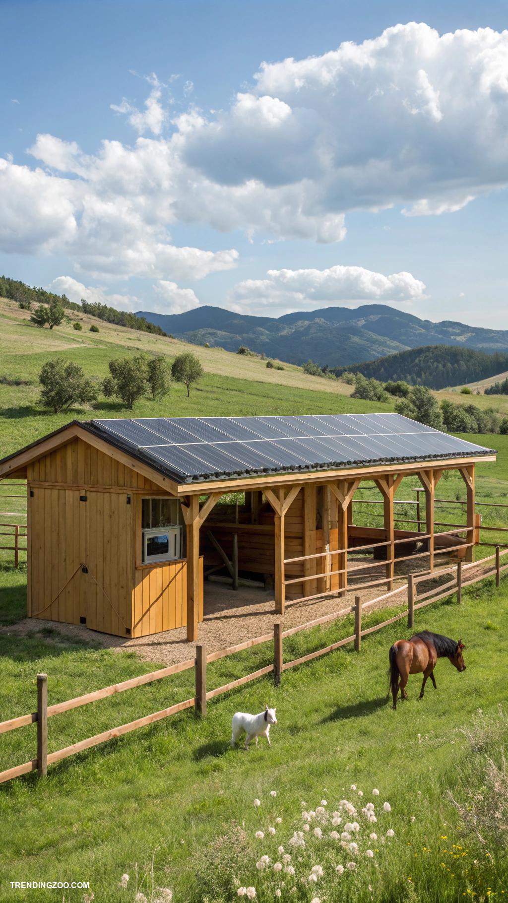 horse shelter ideas Horse run in shed with solar panels