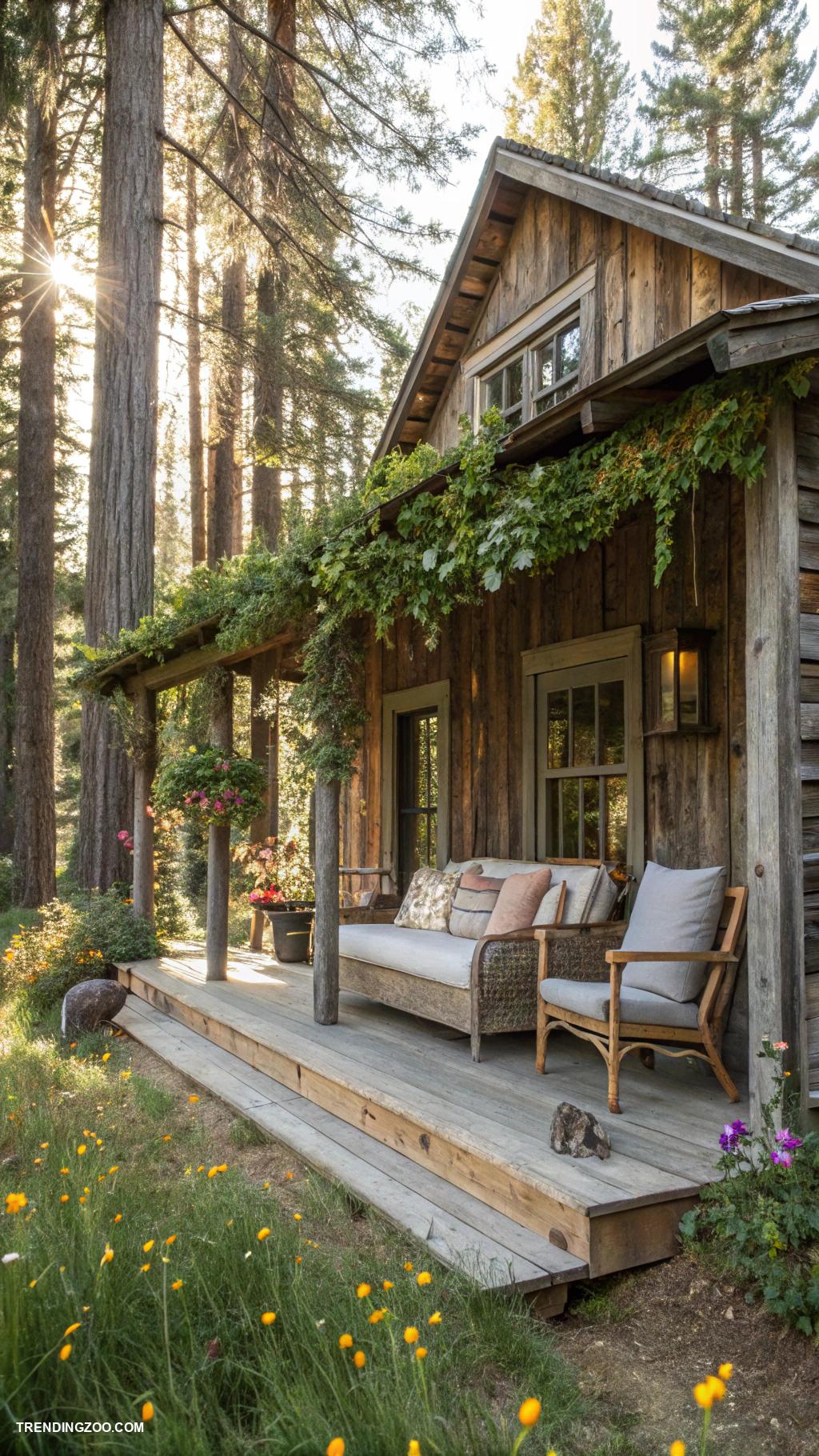 modern dog house designs Rustic wooden cabin with porch seating