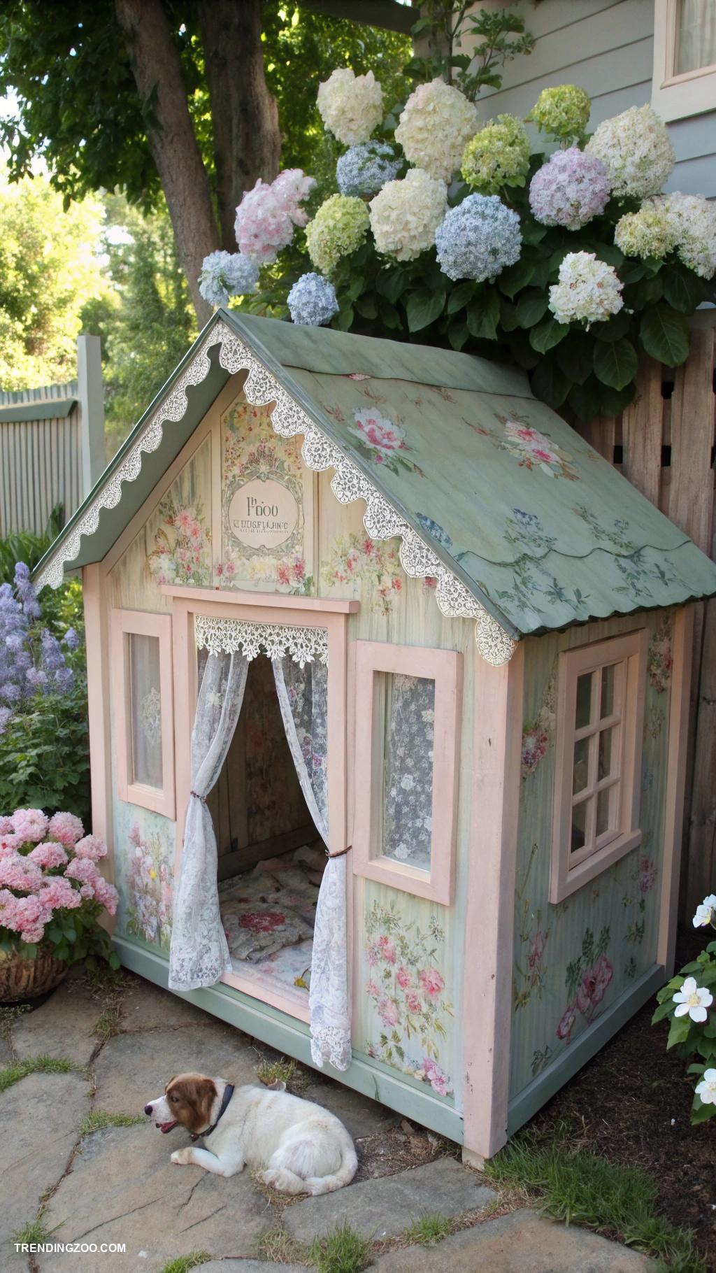 modern dog house designs Shabby chic design with floral patterns