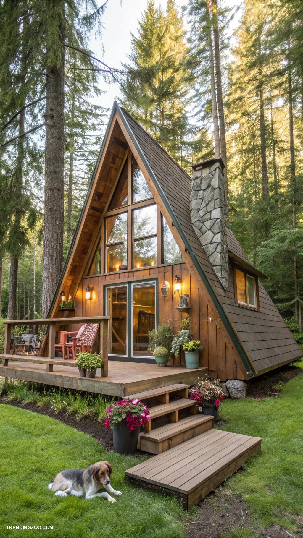 rustic dog house designs A frame cabin with elevated platform