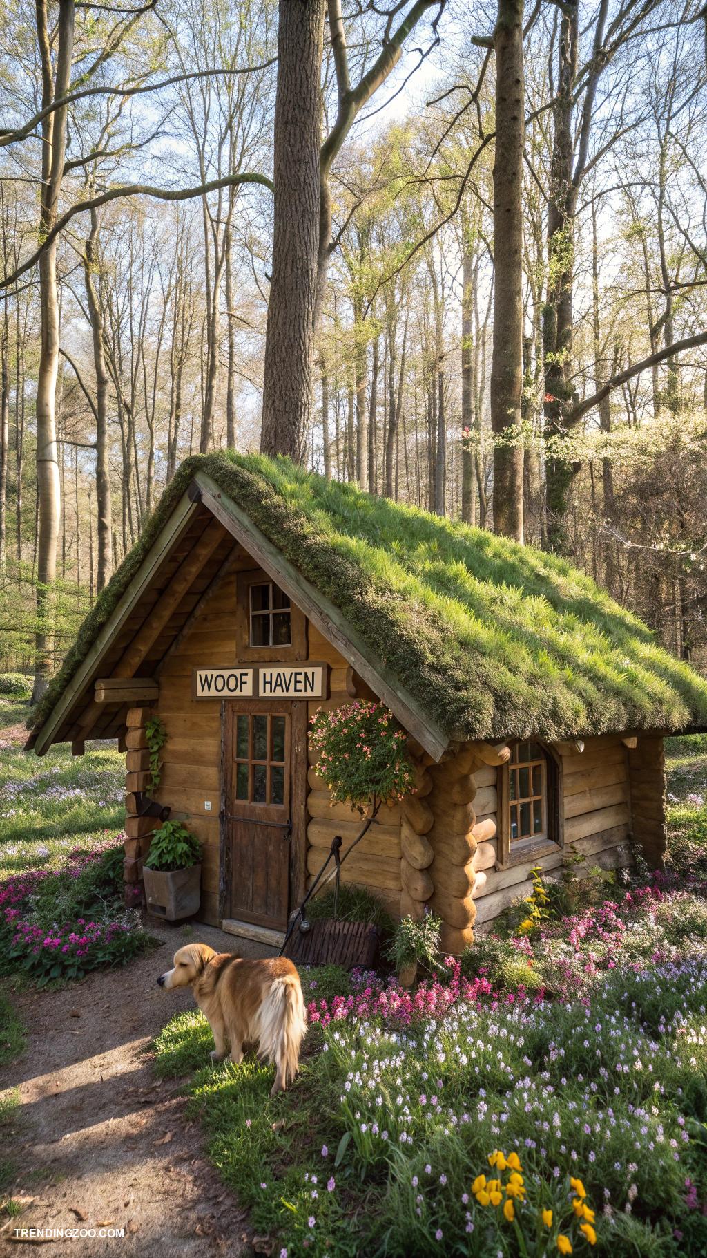 rustic dog house designs Log cabin with moss roof