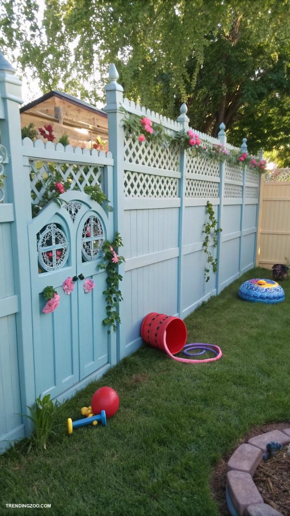 side yard dog run ideas Garden fence with interactive toys