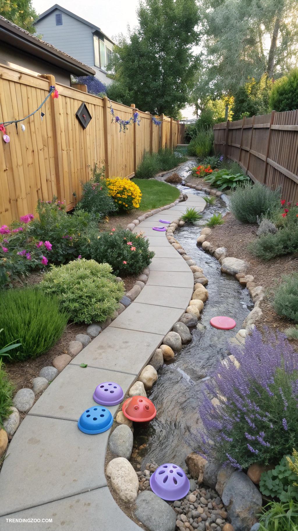 side yard dog run ideas Paved path with sensory stimulation elements