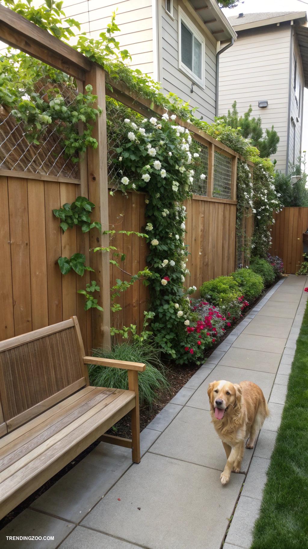 side yard dog run ideas Vertical garden dog run with climbing plants