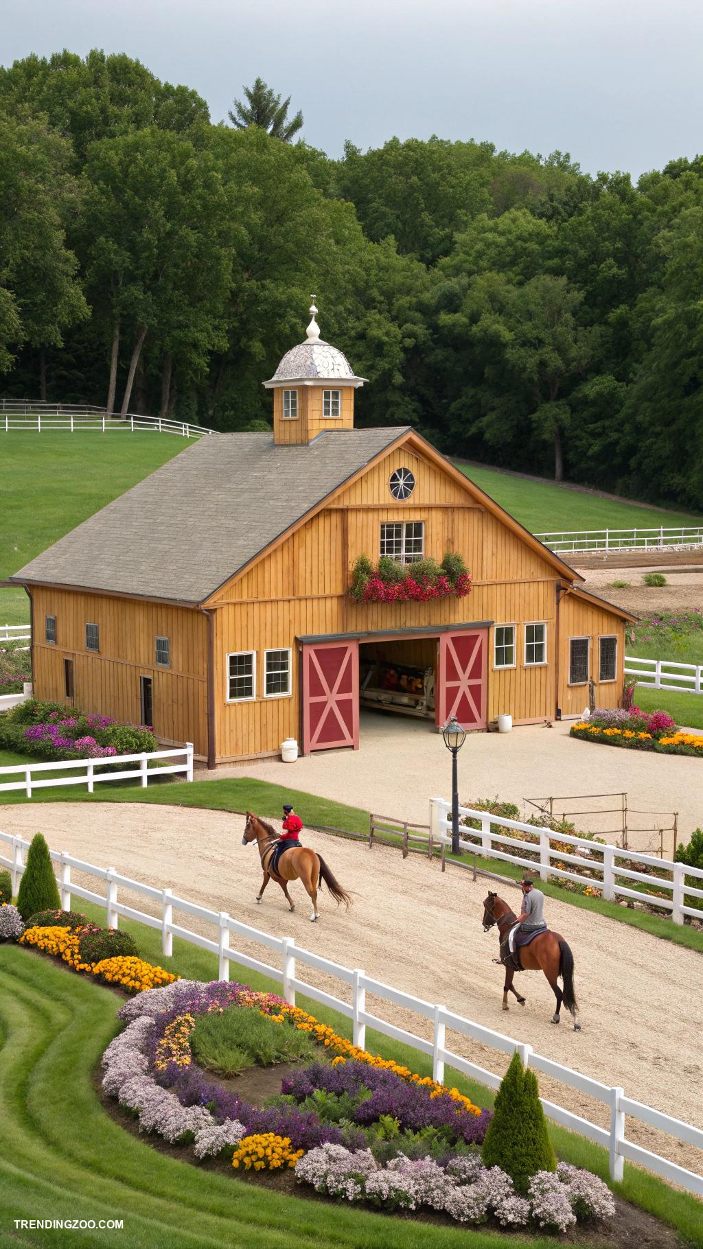 simple horse barns Barn integrated with outdoor riding arena