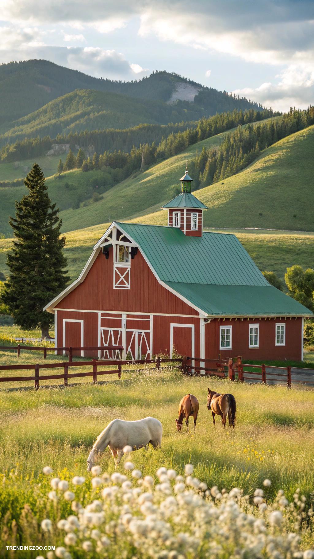 simple horse barns Barn with a green roof for insulation