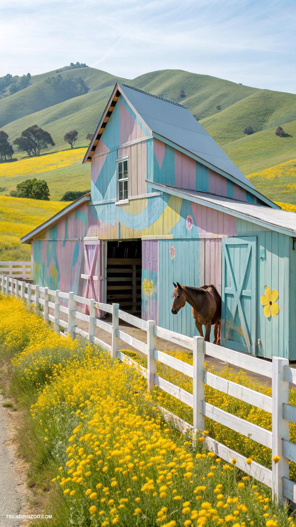 simple horse barns Colorful painted barn for artistic flair