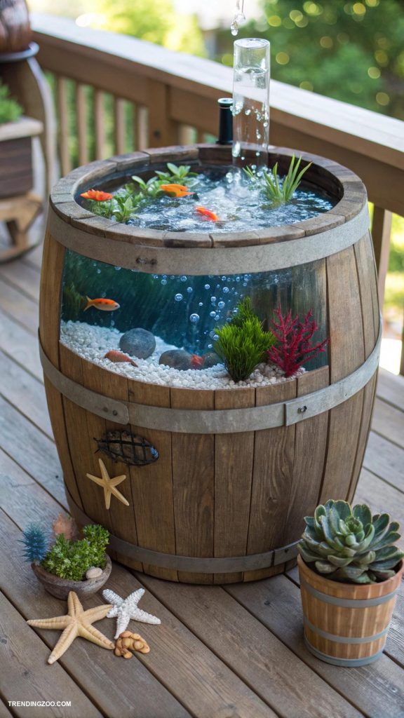 aquarium ideas Aquarium within a reclaimed wooden barrel