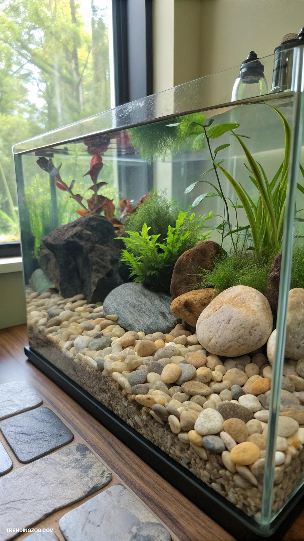 betta fish tank ideas Nature inspired riverbed pebbles layout