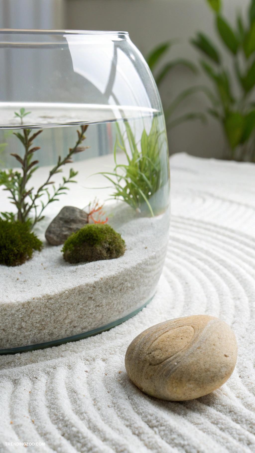 betta fish tank ideas Zen rock and sand minimalist design
