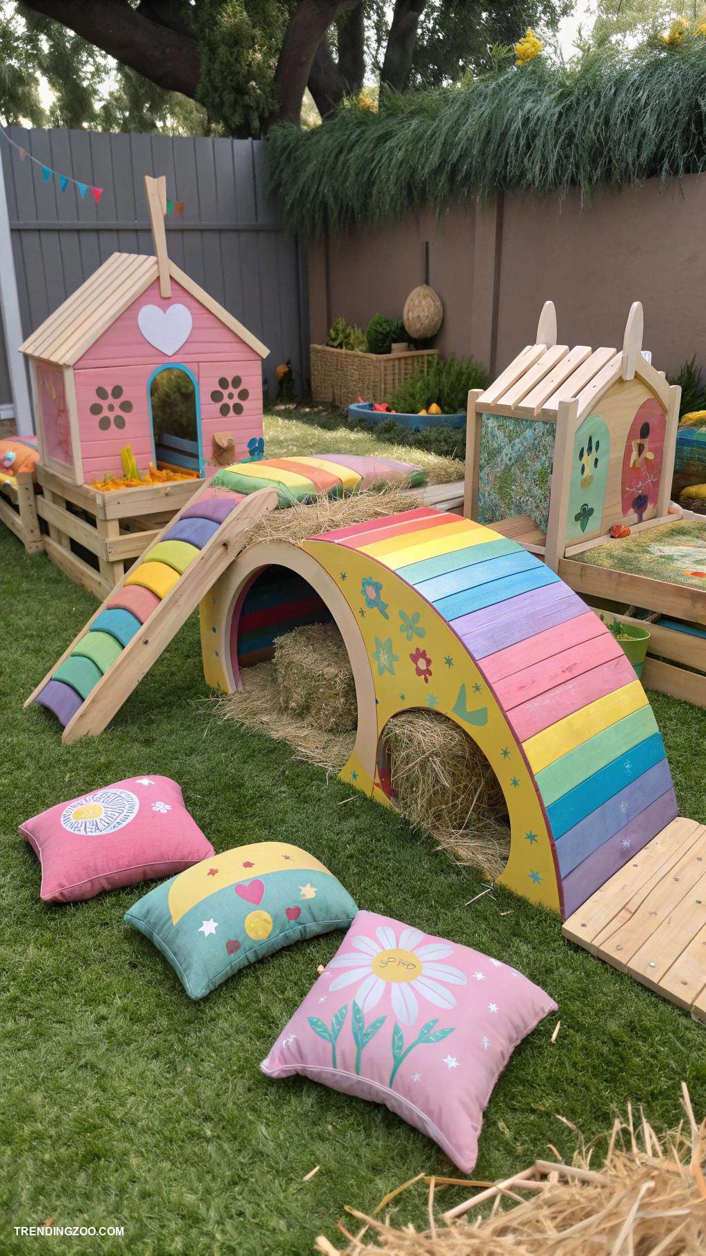 bunny cages Colorful rainbow rabbit playground setup