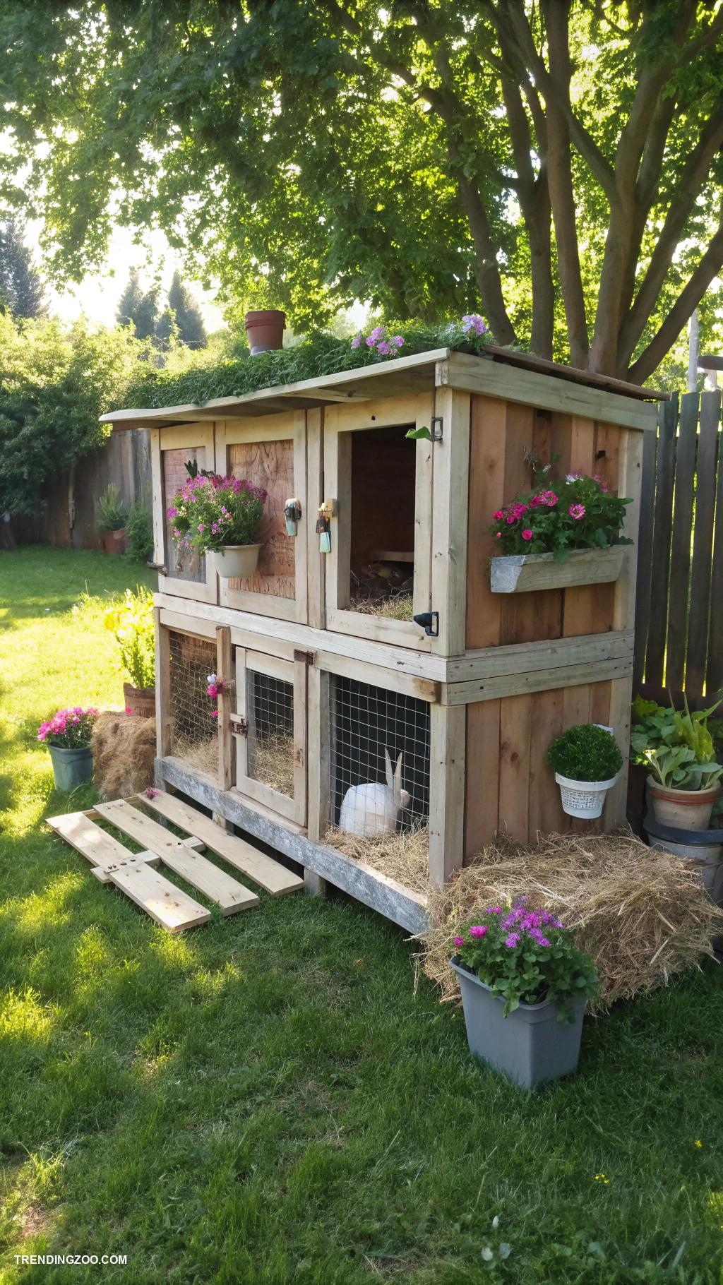 bunny cages DIY repurposed wooden pallet rabbit home