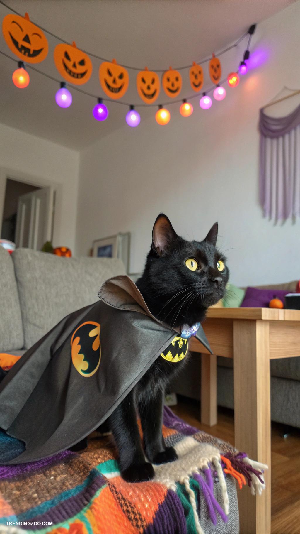 cat halloween costumes Batman cat with mini cape and emblem