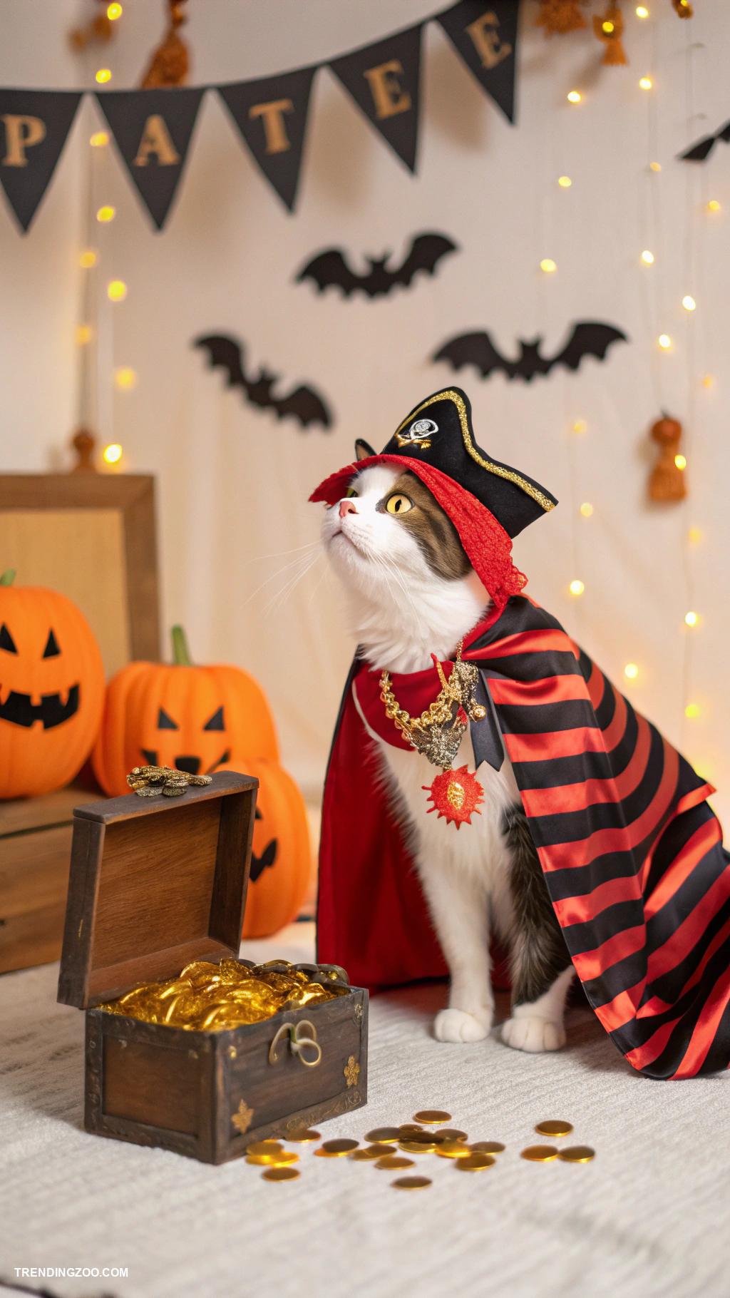 cat halloween costumes Splendid pirate with a tiny treasure chest