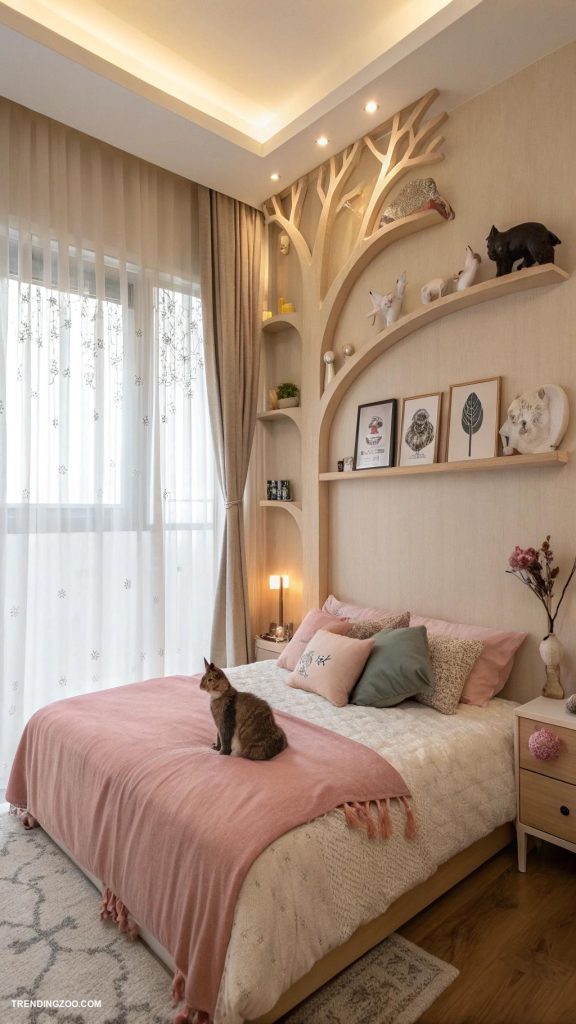 cat themed bedroom ideas Built in cat shelves for climbing adventures