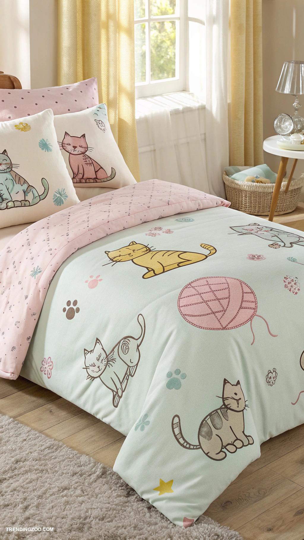 cat themed bedroom ideas Cat themed bedding with playful patterns
