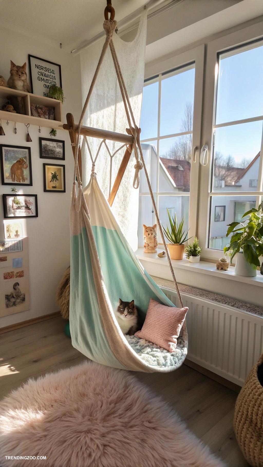 cat themed bedroom ideas Hanging cat hammock by the window