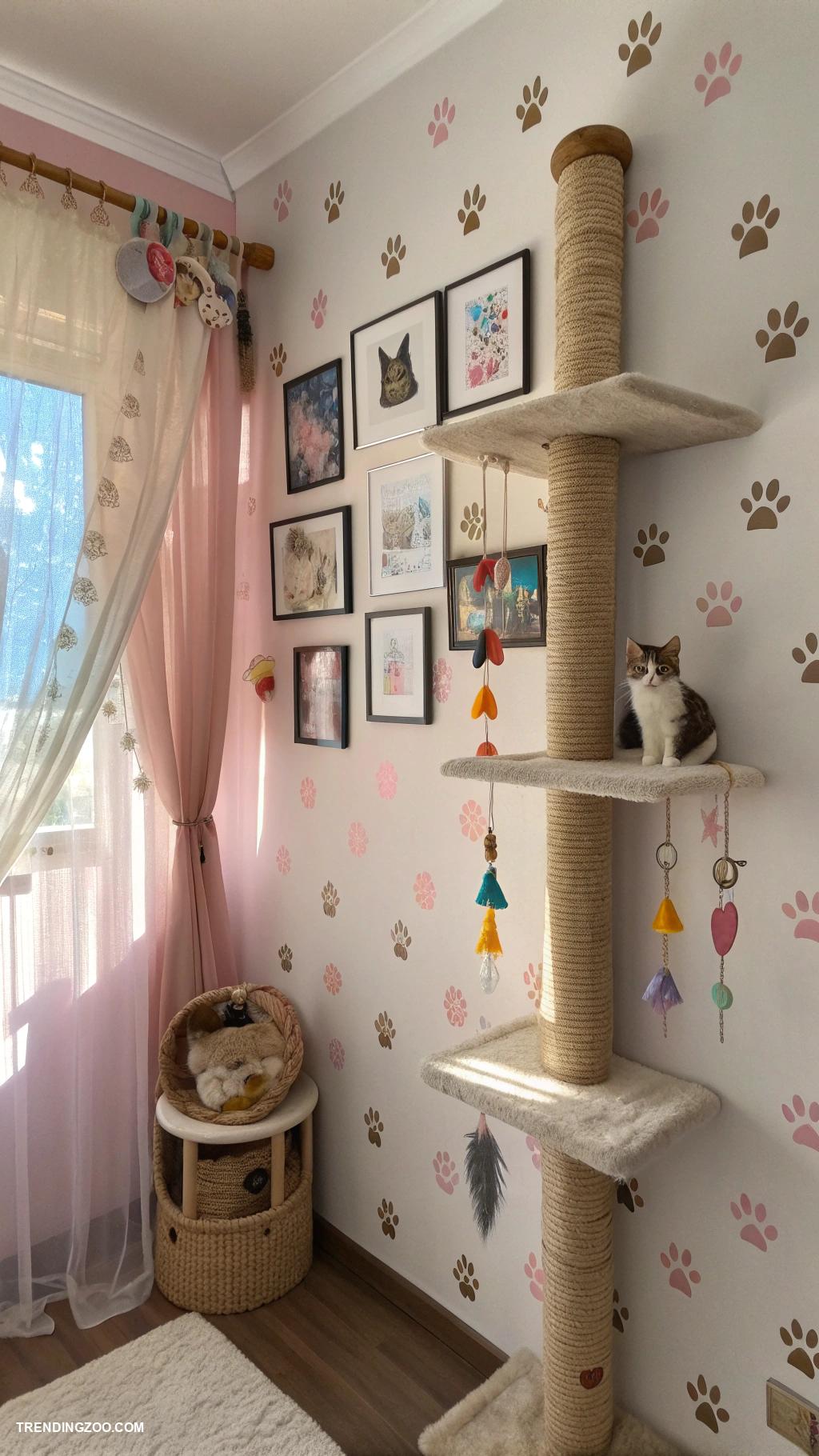 cat themed bedroom ideas Interactive wall mounted cat toys setup