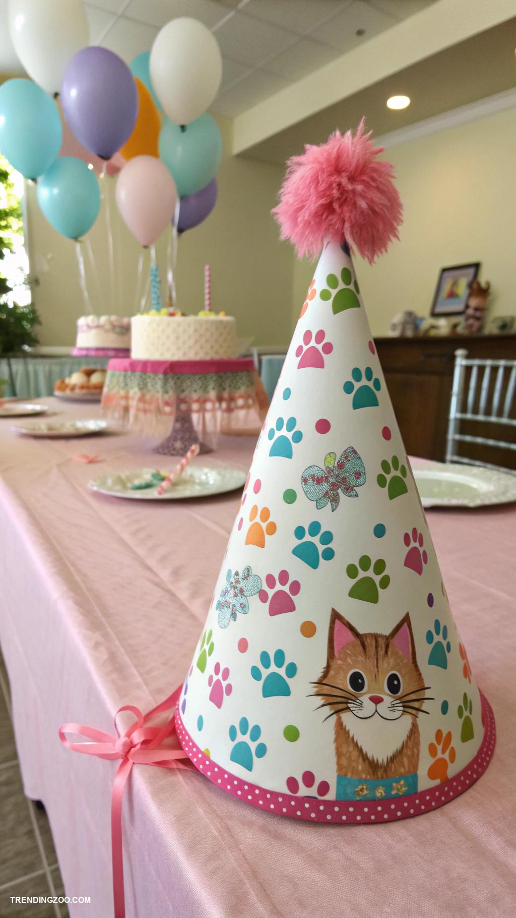 cat themed birthday party Customized cat party hats for guests