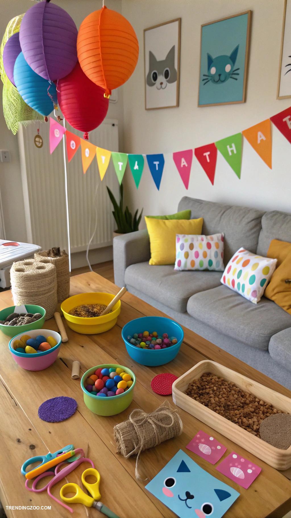 cat themed birthday party DIY catnip toys craft station