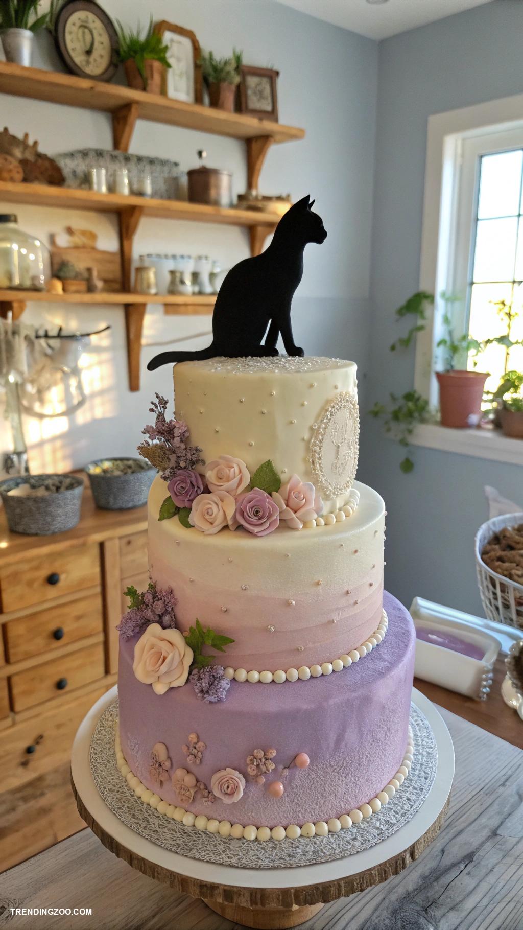 cat themed cake ideas Elegant Cat Silhouette Cake Topper