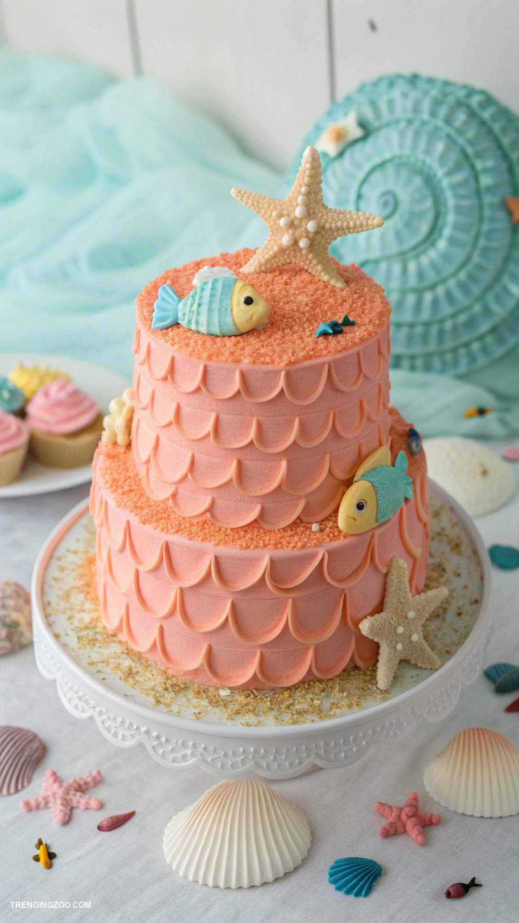 cat themed cake ideas Fish Shaped Cake with Coral Frosting