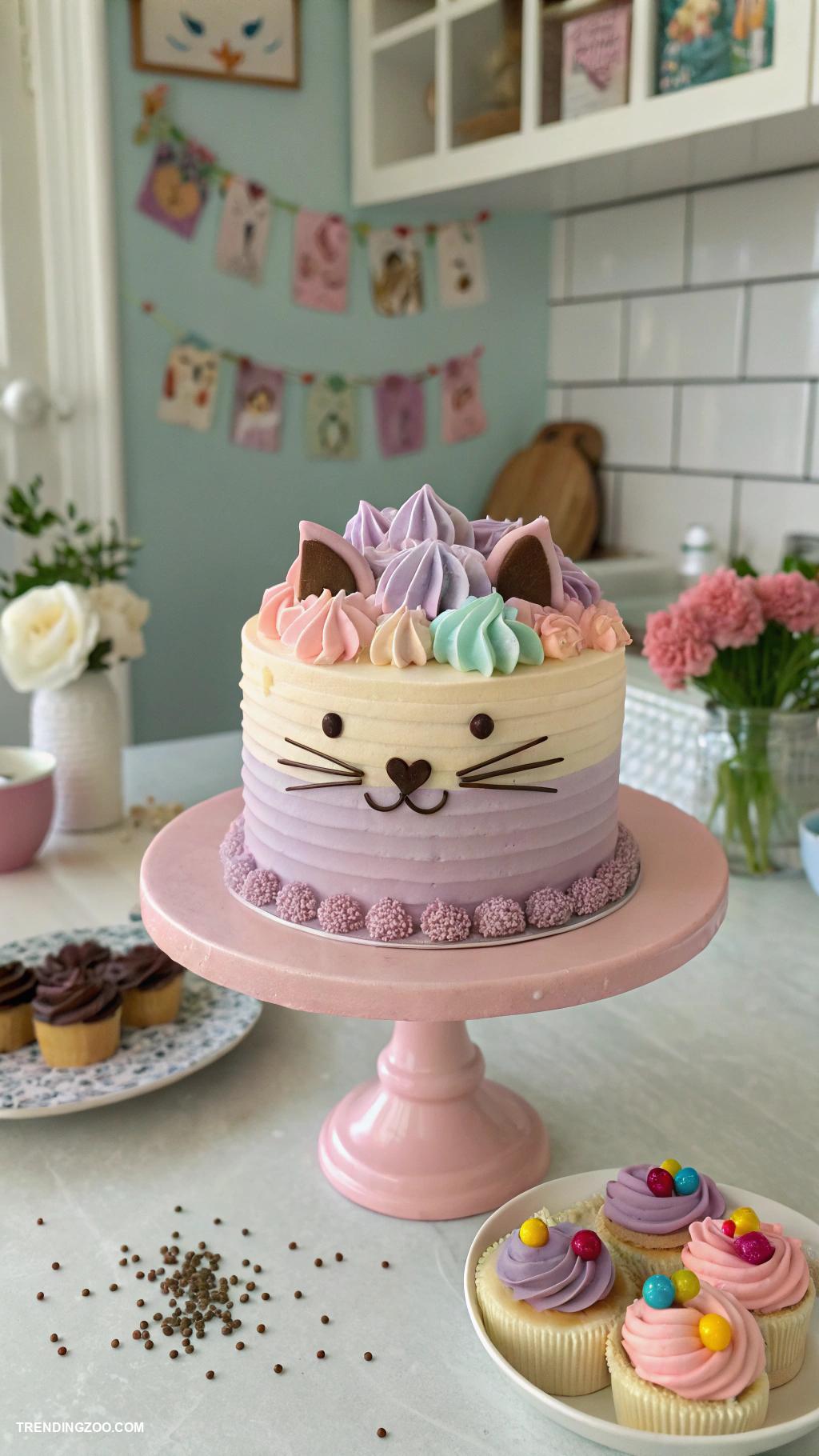 cat themed cake ideas Meow tastic Whisker Decorated Cake