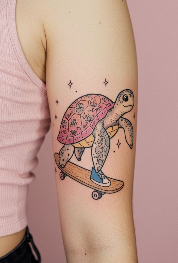 cute turtle tattoo ideas Cartoon turtle on a skateboard