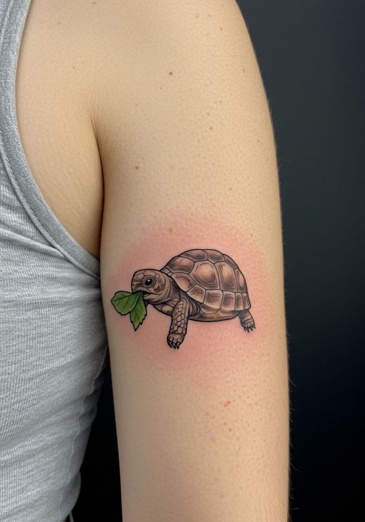 cute turtle tattoo ideas Playful turtle munching on a leaf