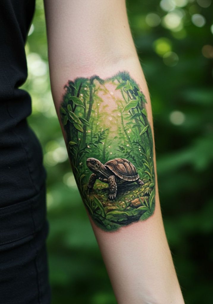 cute turtle tattoo ideas Turtle in a wild forest