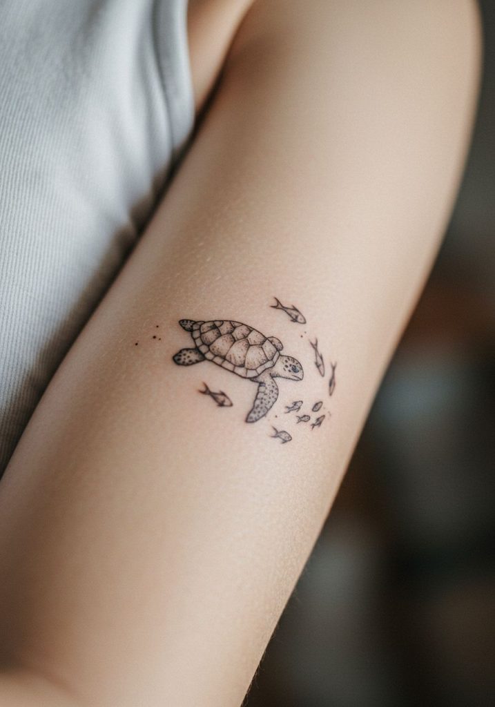cute turtle tattoo ideas Turtle swimming with fish