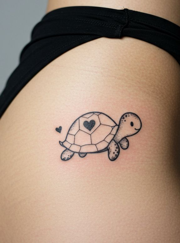 cute turtle tattoo ideas Whimsical turtle with a heart shell