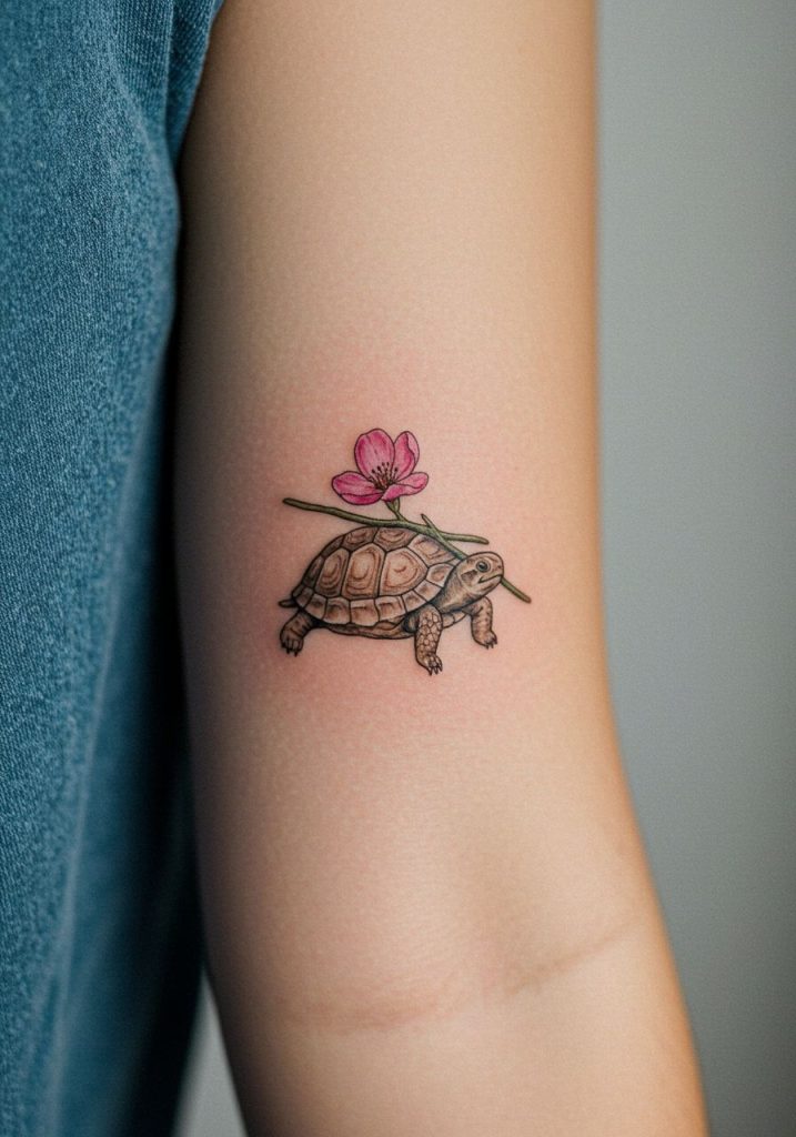cute turtle tattoo ideas small Garden turtle with a flower