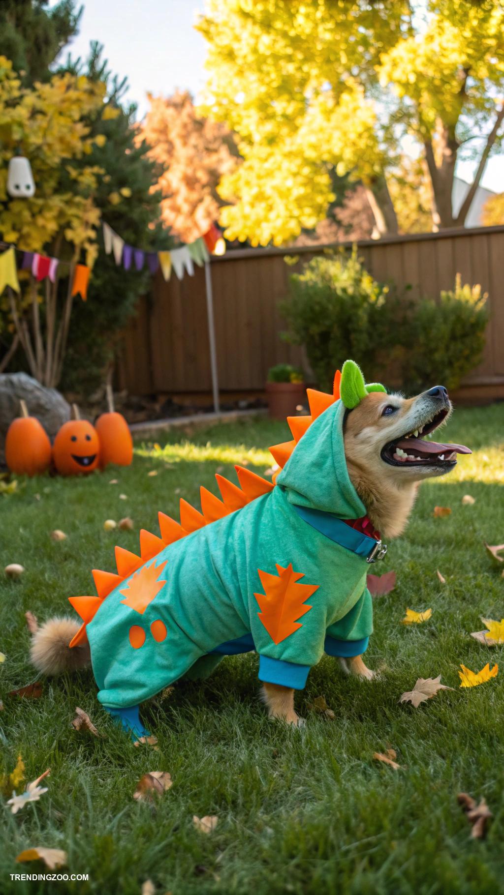 dog halloween costumes Dinosaur with colorful spikes costume