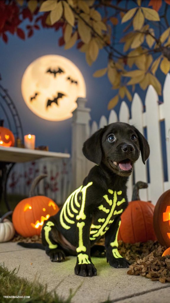 dog halloween costumes Skeleton pup with glow in the dark bones