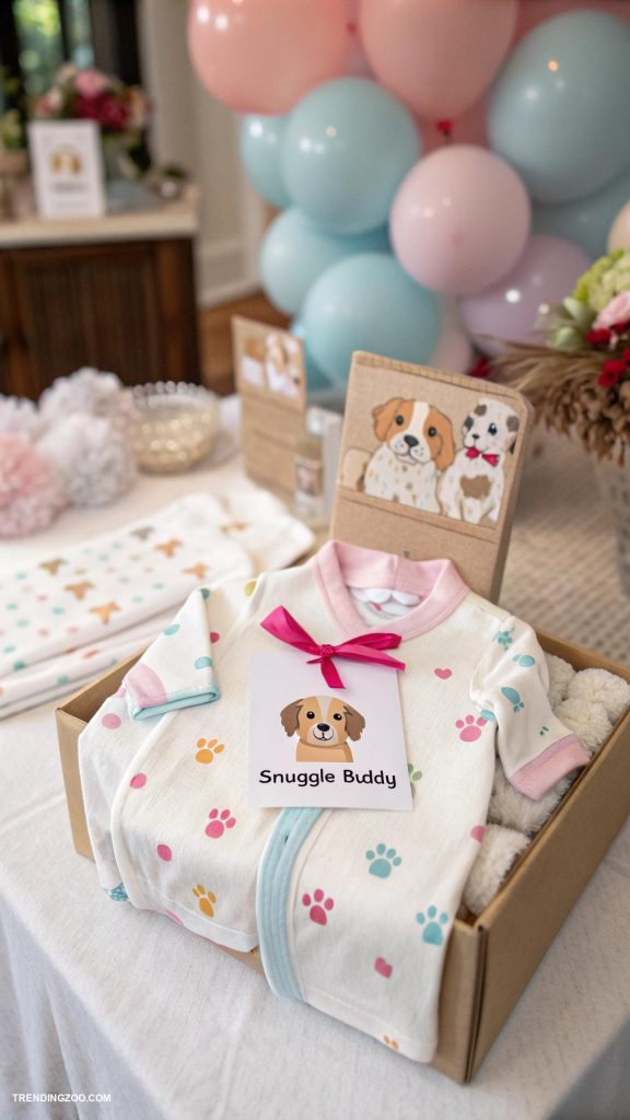 dog themed baby shower ideas Customized dog themed onesies as party favors