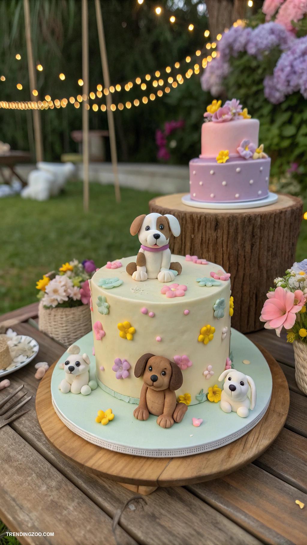 dog themed baby shower ideas Dog themed cake decorated with puppy figures
