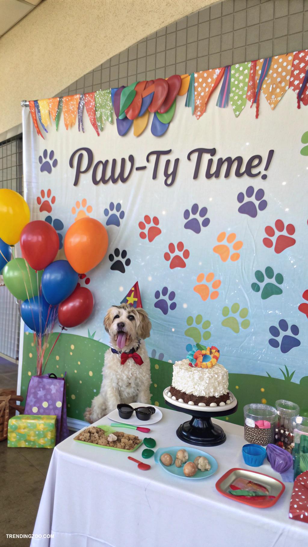 dog themed birthday party Bark tastic photo booth setup