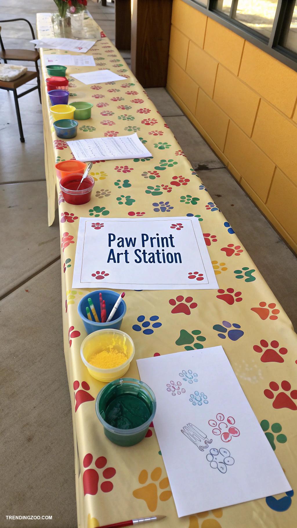 dog themed birthday party Paw print art station